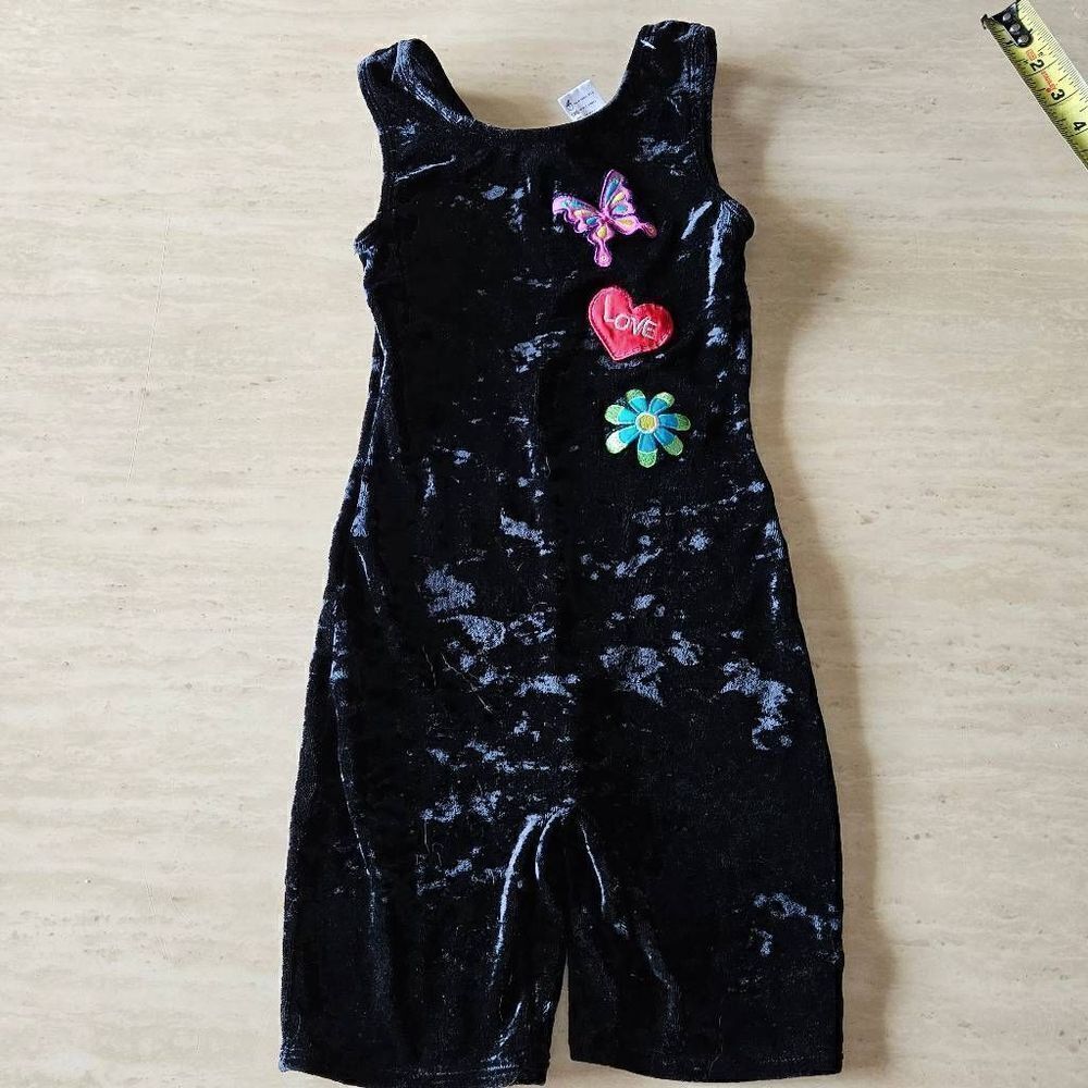 Jacques Moret black leotard gymnastics costume child 8-10 pre-owned